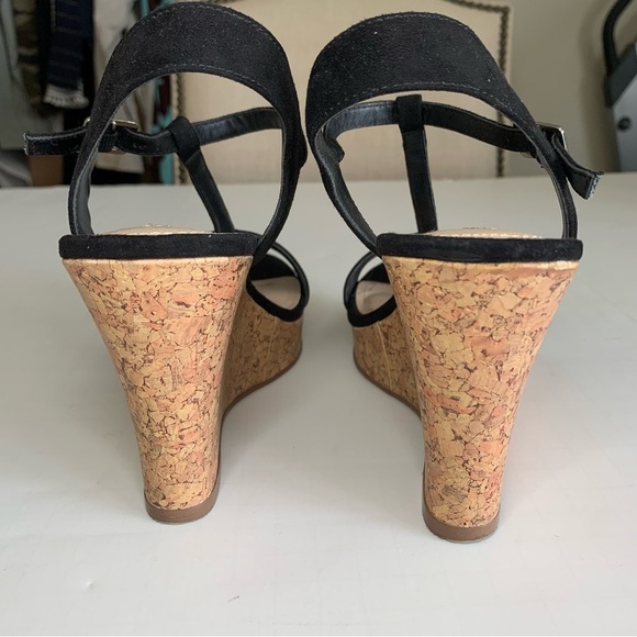 Style CHARLES Black Suede Cork Wedge Sandal Sz 7 - Picture 5 of 12